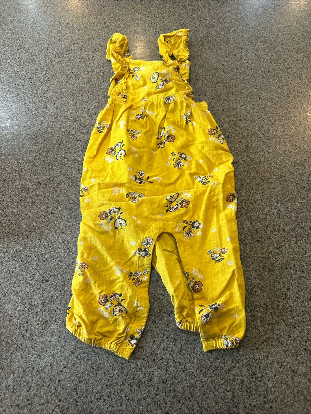 Old Navy Yellow Floral Ruffle-Strap Overalls